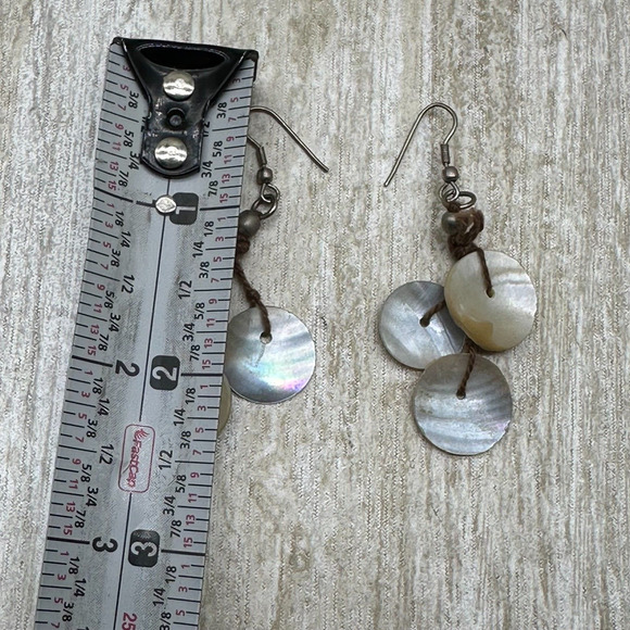 Dangle‎ drop Earrings Shell Wood Look 2" - Picture 3 of 4